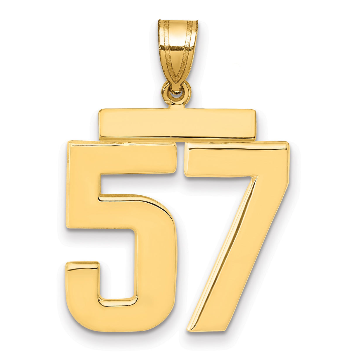 Large Polished Number 57 Charm Pendant in Real 14k Yellow Gold