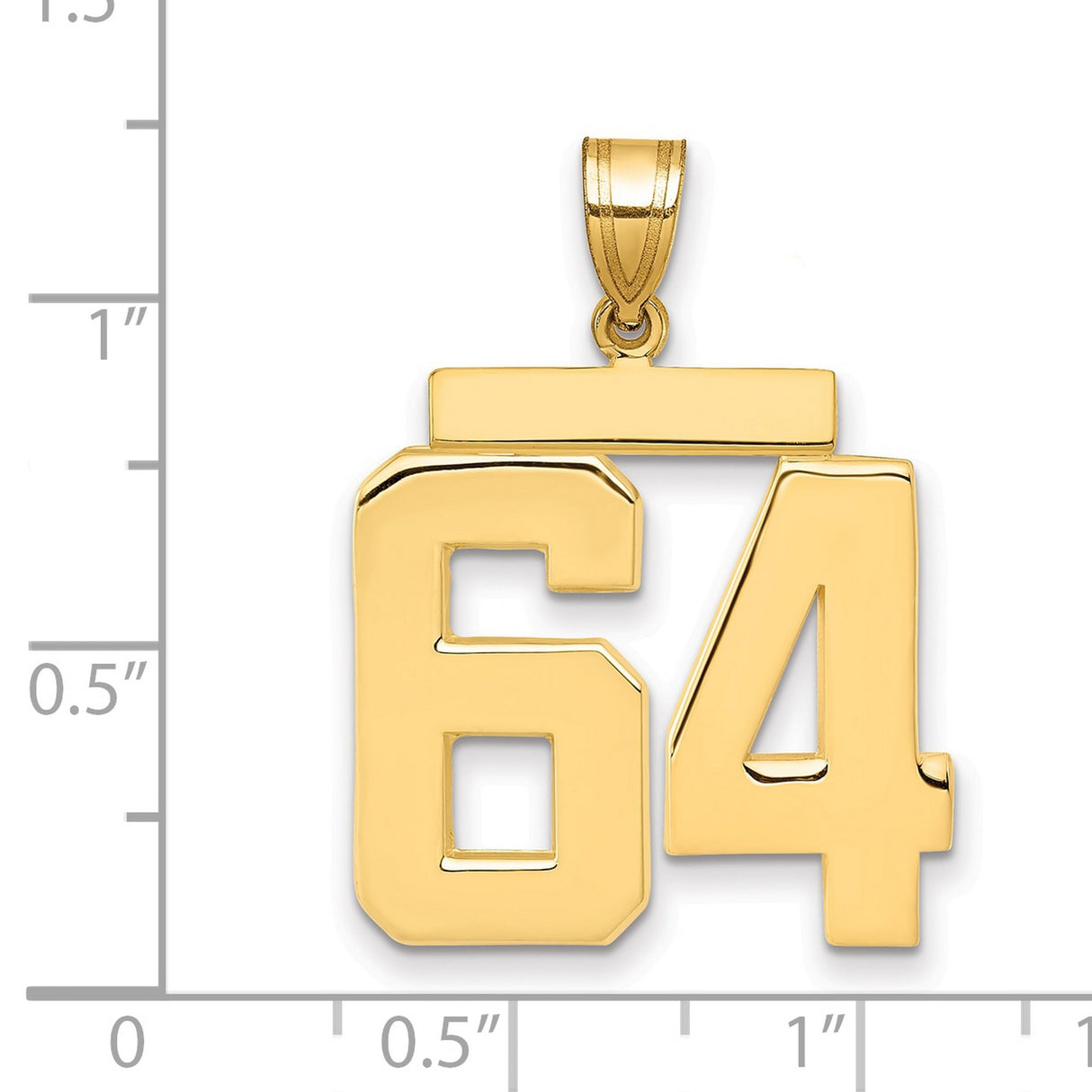 Large Polished Number 64 Charm Pendant in Real 14k Yellow Gold