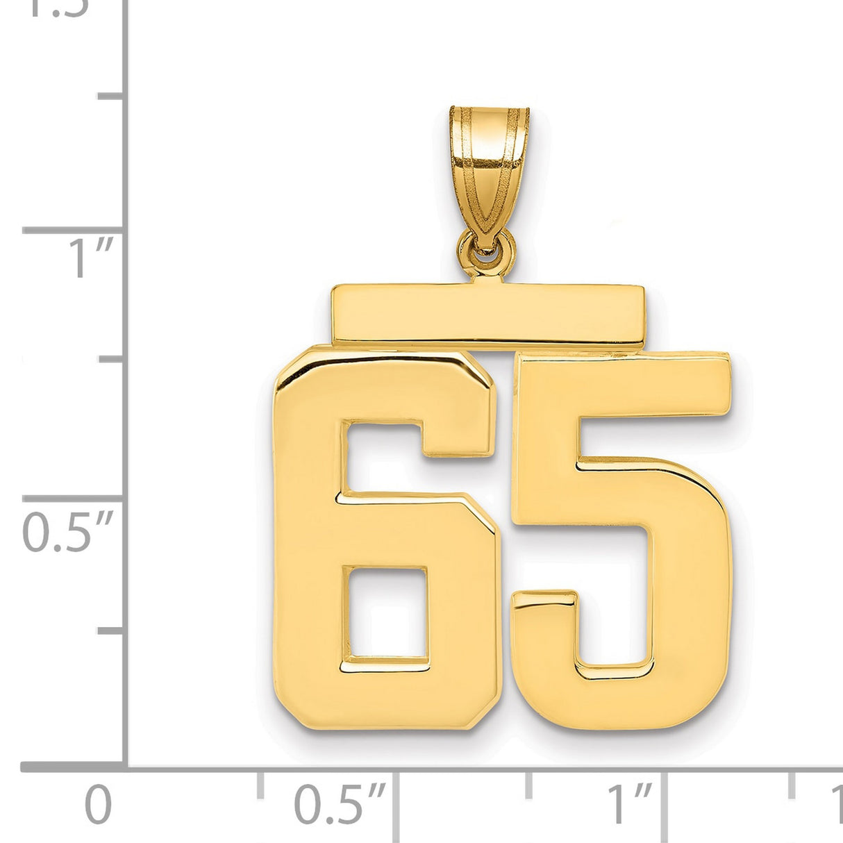 Large Polished Number 65 Charm Pendant in Real 14k Yellow Gold