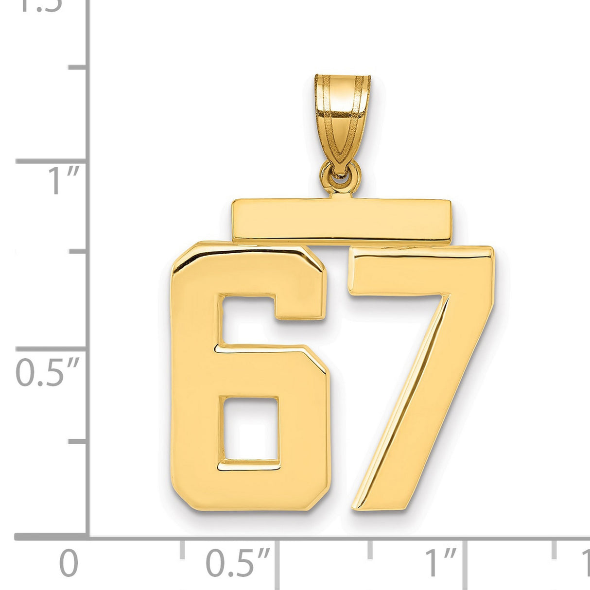 Large Polished Number 67 Charm Pendant in Real 14k Yellow Gold