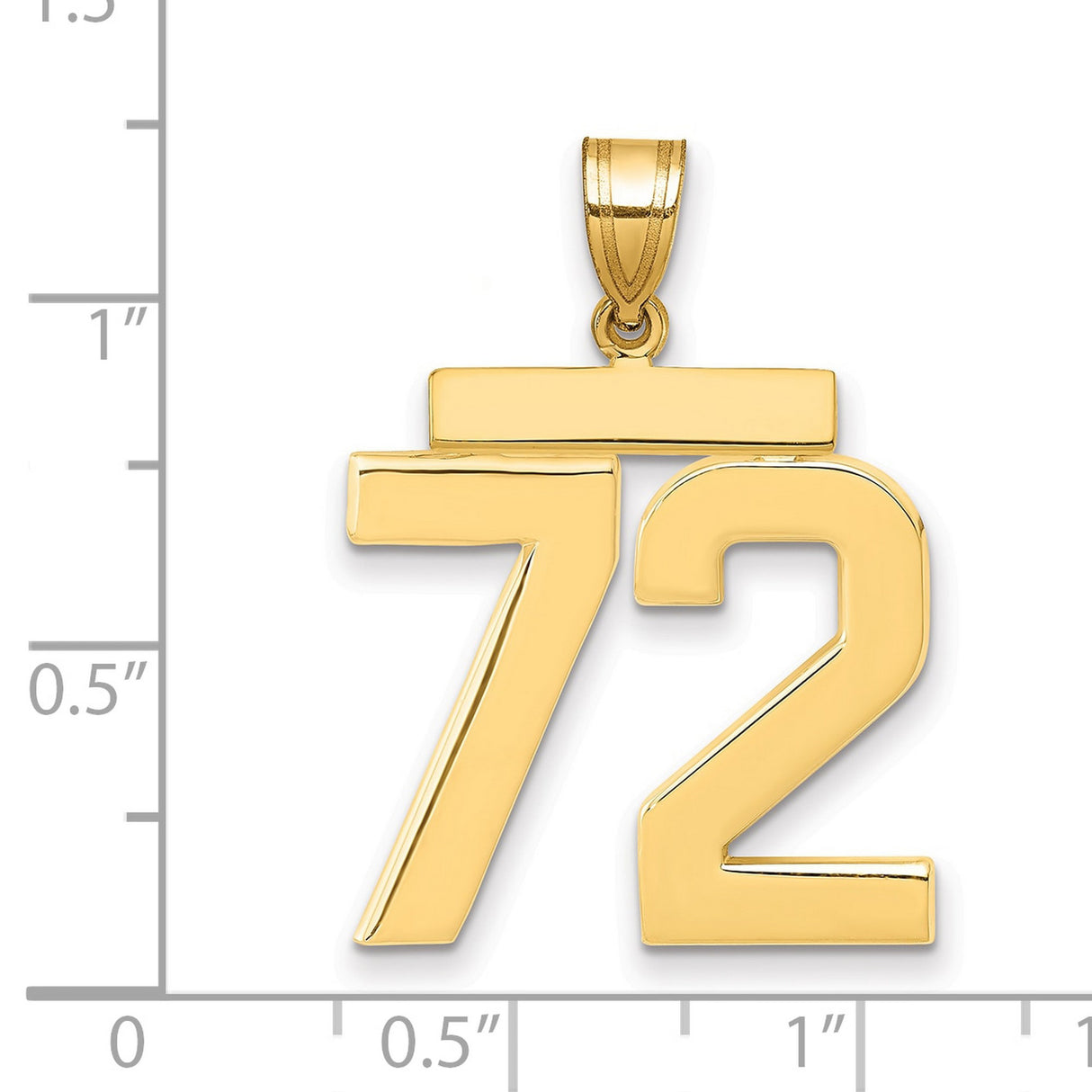 Large Polished Number 72 Charm Pendant in Real 14k Yellow Gold