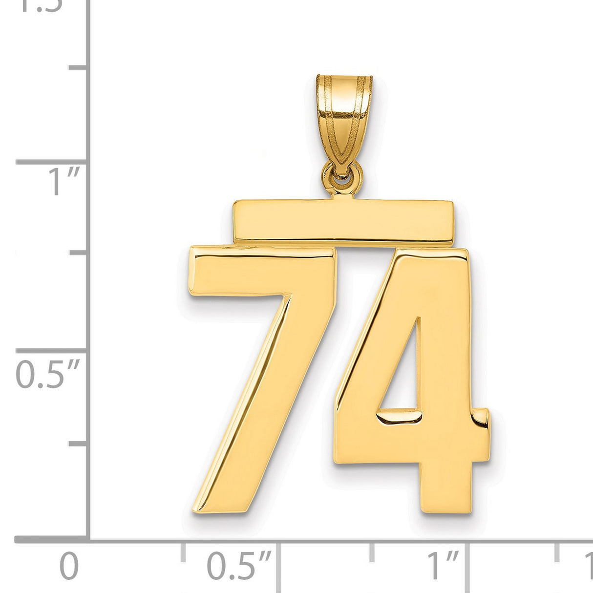Large Polished Number 74 Charm Pendant in Real 14k Yellow Gold