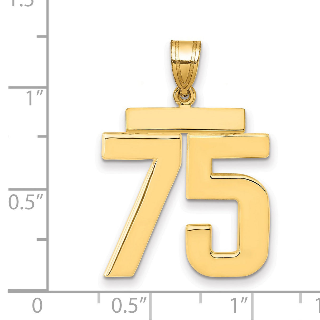 Large Polished Number 75 Charm Pendant in Real 14k Yellow Gold