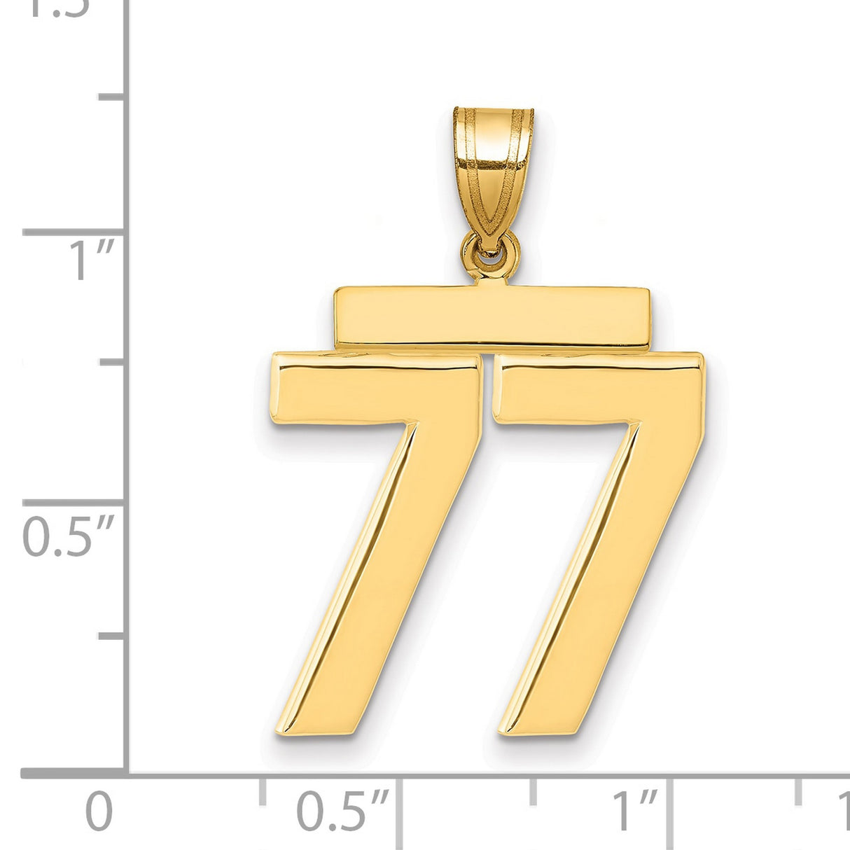 14k Yellow Gold 77 Pendant, Polished Double Seven Charm, Angel Number Christian Jewelry for Men or Unisex