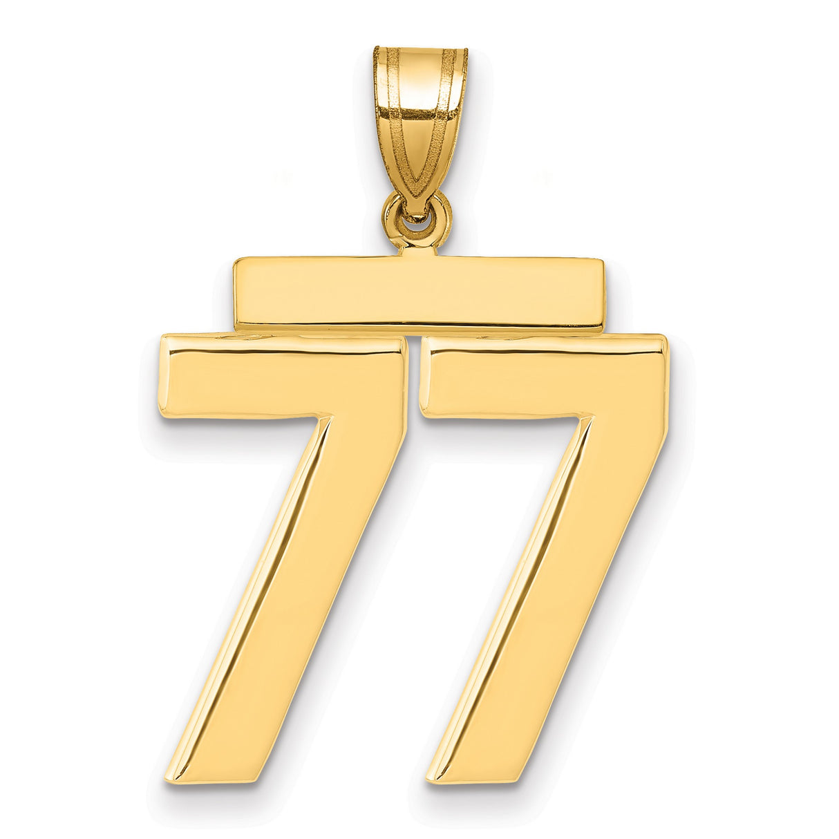 14k Yellow Gold 77 Pendant, Polished Double Seven Charm, Angel Number Christian Jewelry for Men or Unisex