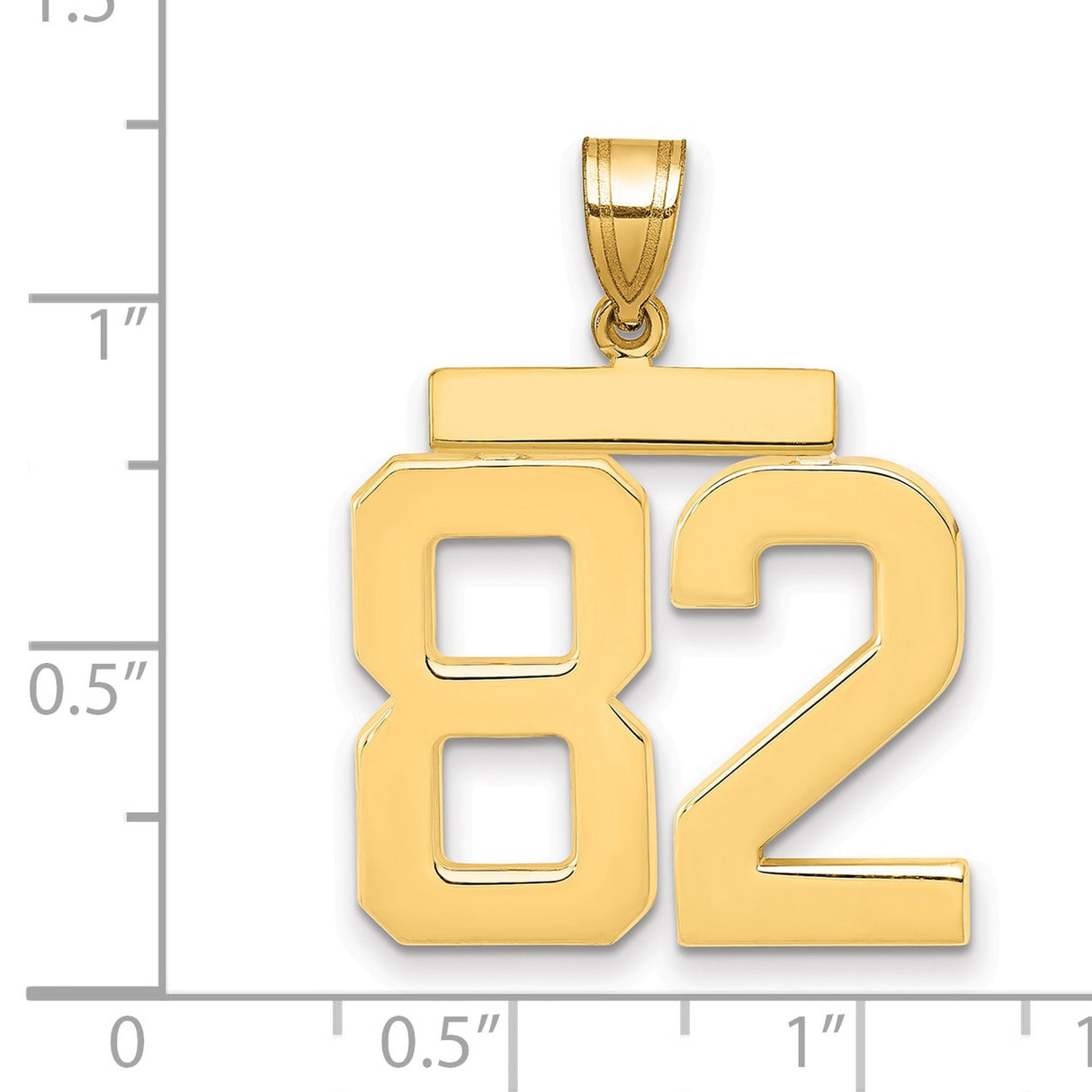 Large Polished Number 82 Charm Pendant in Real 14k Yellow Gold
