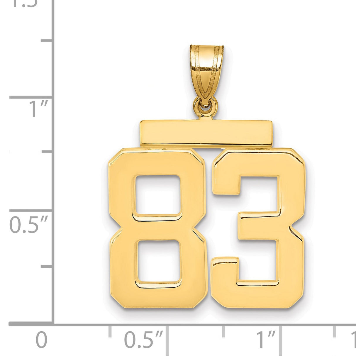 Large Polished Number 83 Charm Pendant in Real 14k Yellow Gold