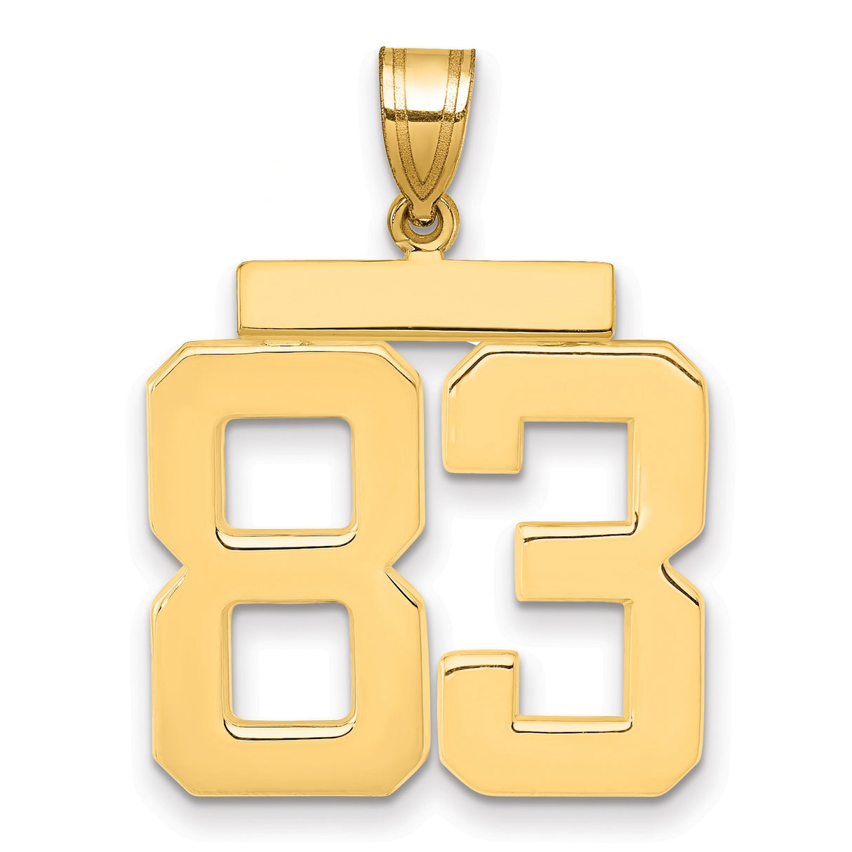 Large Polished Number 83 Charm Pendant in Real 14k Yellow Gold