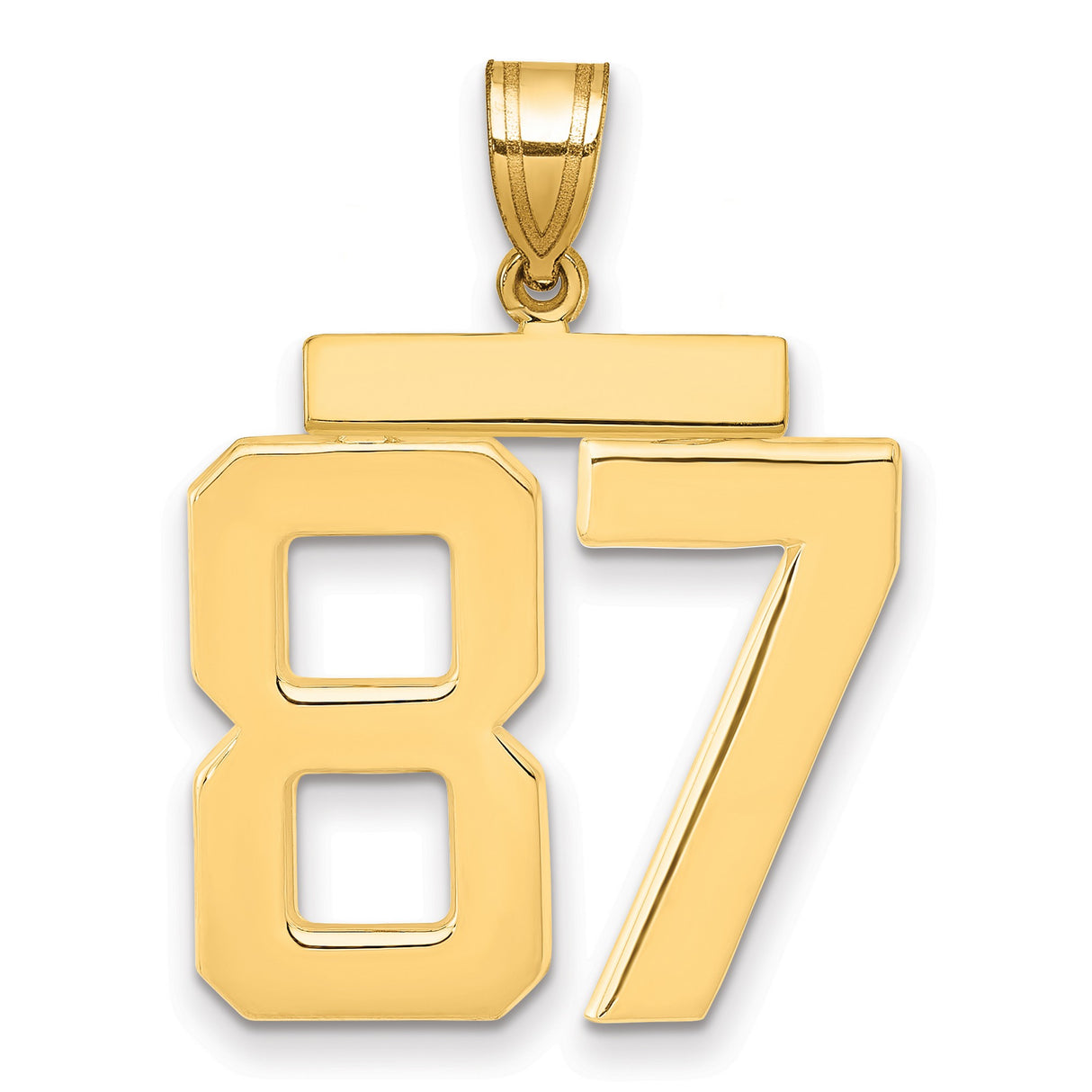 Large Polished Number 87 Charm Pendant in Real 14k Yellow Gold