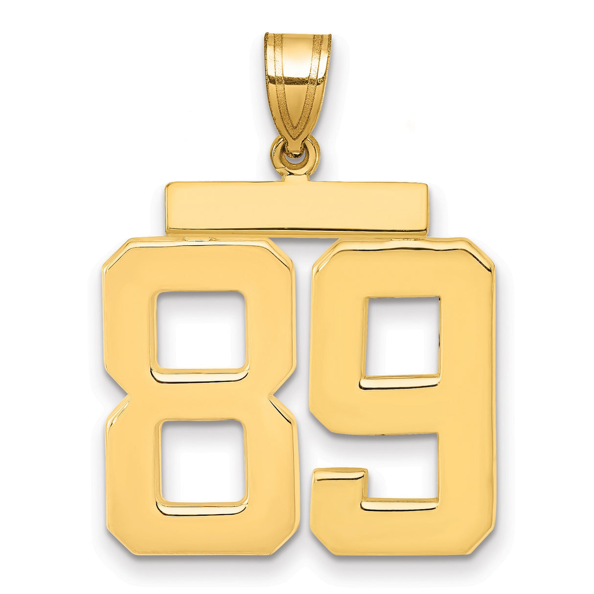 Large Polished Number 89 Charm Pendant in Real 14k Yellow Gold