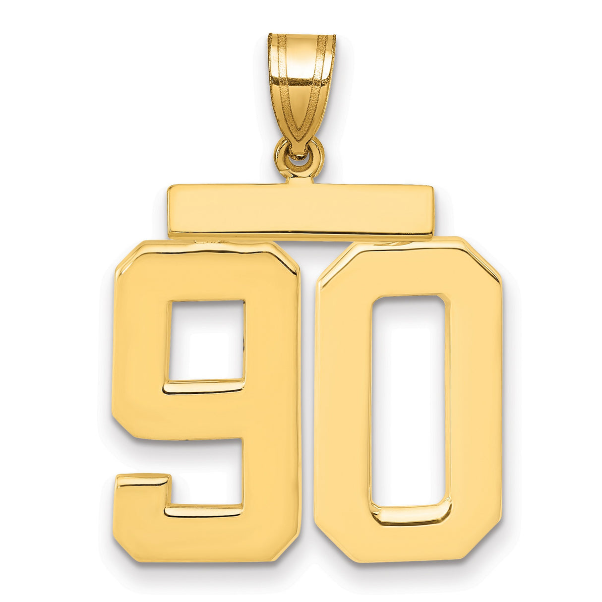 Large Polished Number 90 Charm Pendant in Real 14k Yellow Gold