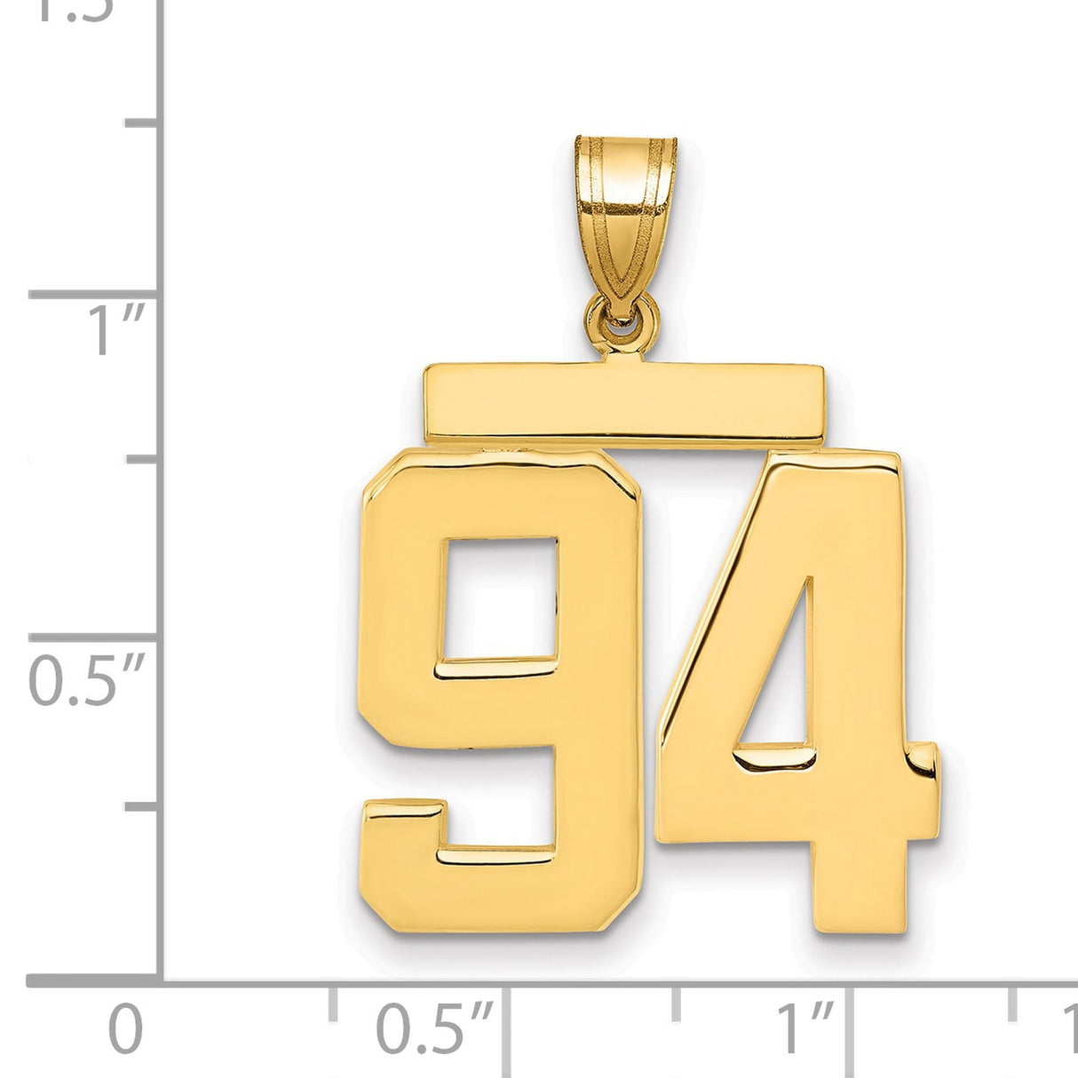 Large Polished Number 94 Charm Pendant in Real 14k Yellow Gold