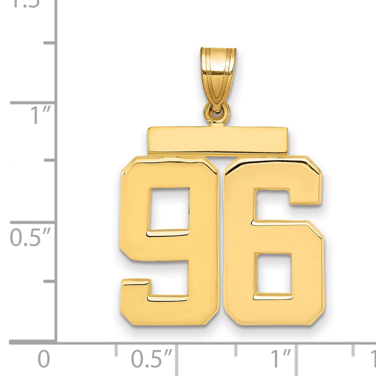 Large Polished Number 96 Charm Pendant in Real 14k Yellow Gold