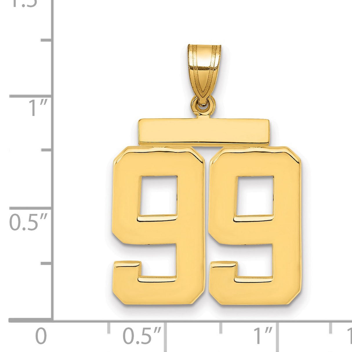Large Polished Number 99 Charm Pendant in Real 14k Yellow Gold