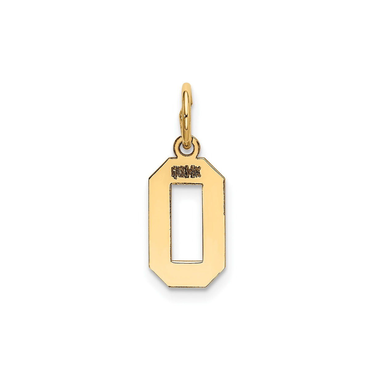 14k Yellow Gold Number 0 Pendant Charm, Polished Block Design, Unisex Jewelry