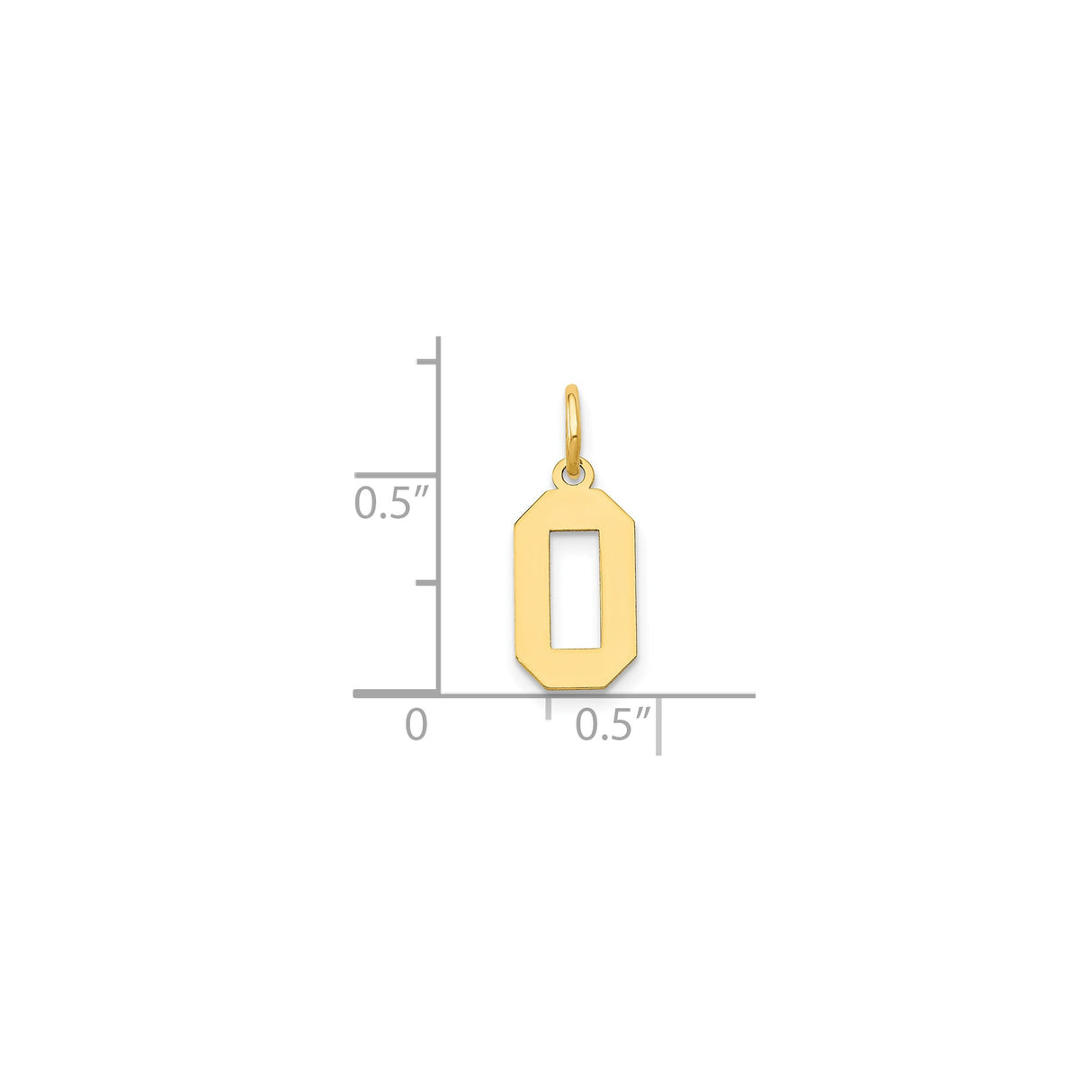 14k Yellow Gold Number 0 Pendant Charm, Polished Block Design, Unisex Jewelry