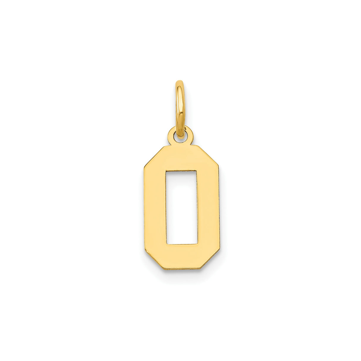 14k Yellow Gold Number 0 Pendant Charm, Polished Block Design, Unisex Jewelry