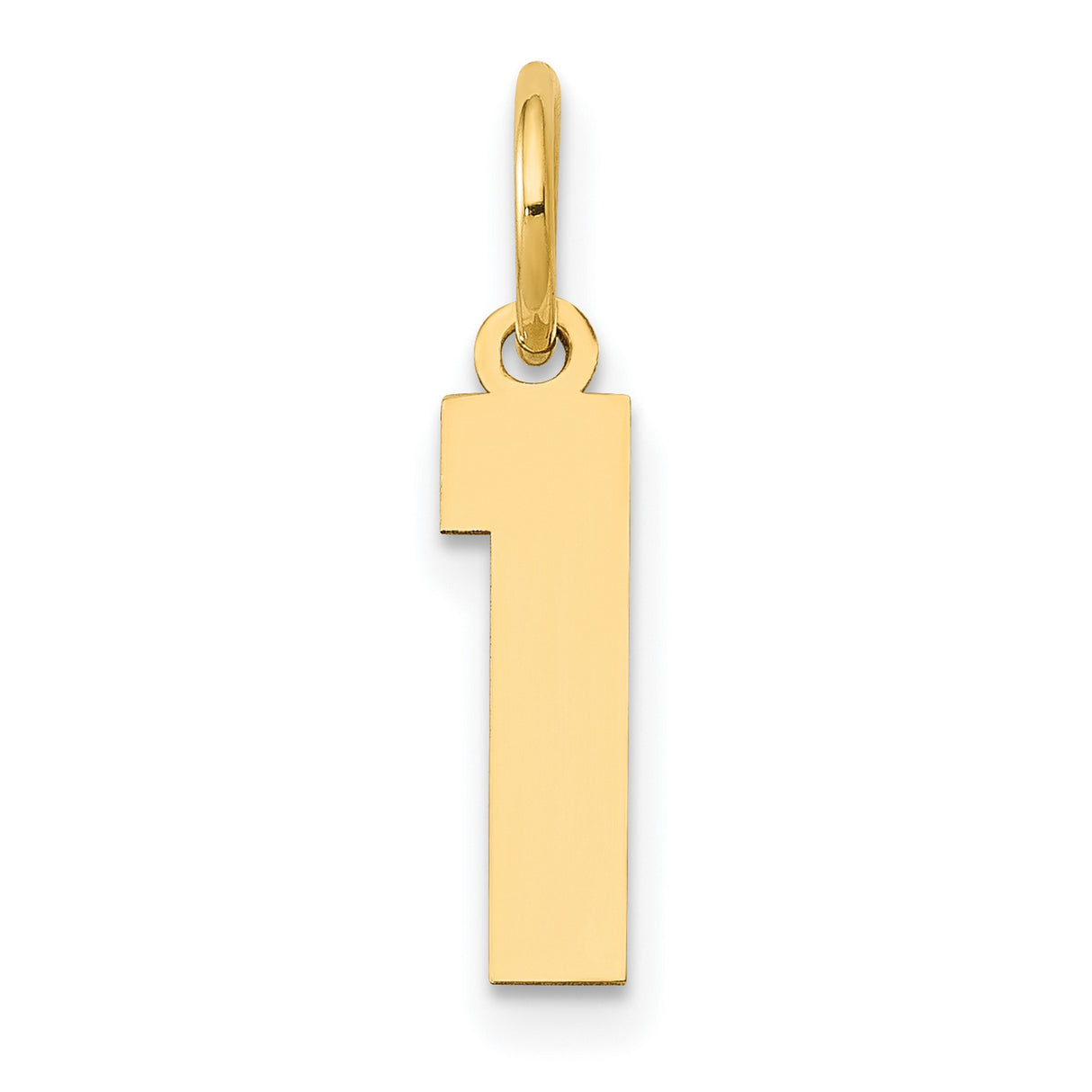14k Yellow Gold Number One Pendant Charm, Polished Block Numeral Design, Unisex Jewelry Accessory