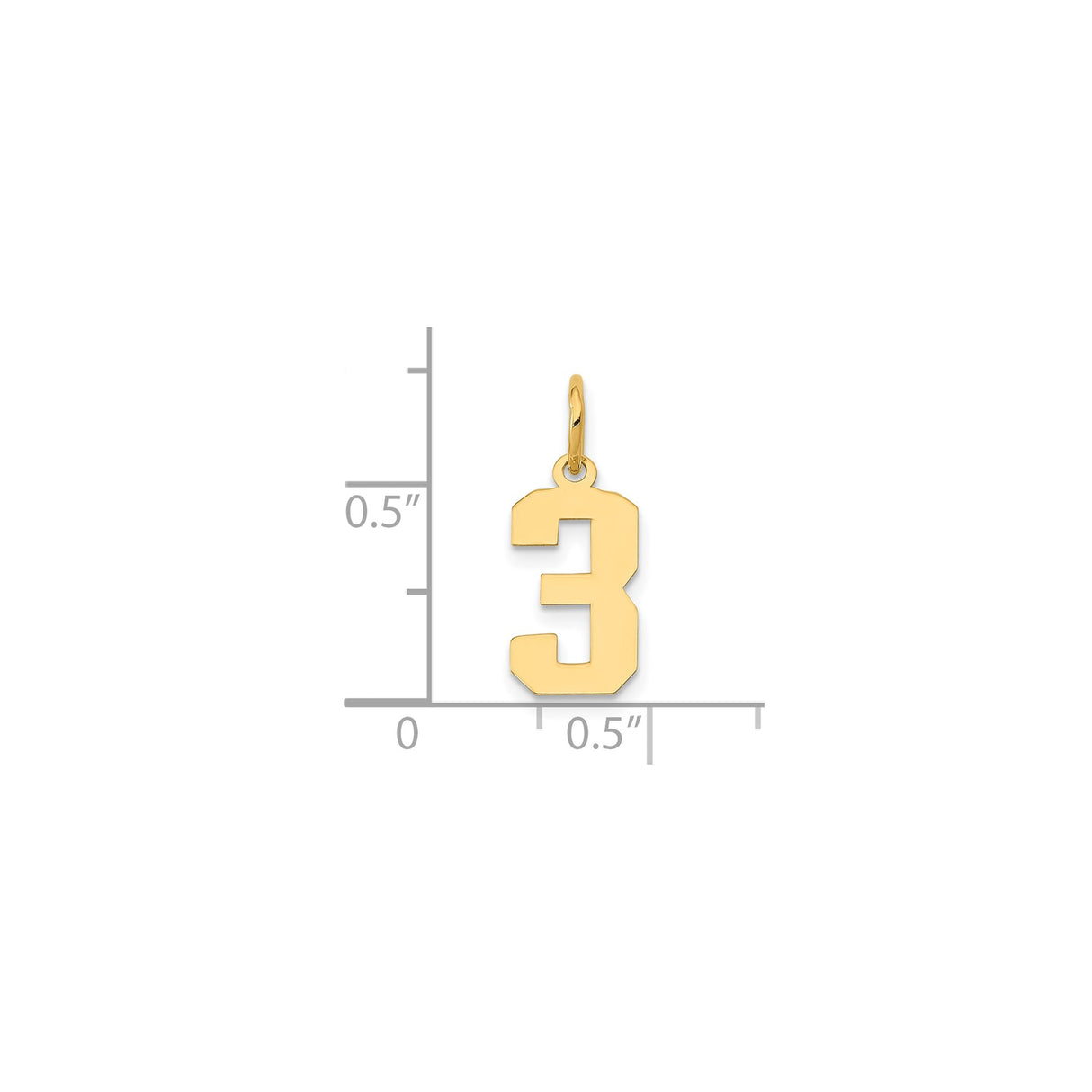 14k Yellow Gold Number 3 Pendant Charm, Bold Block Style, Unisex Sports or Lucky Number Jewelry
