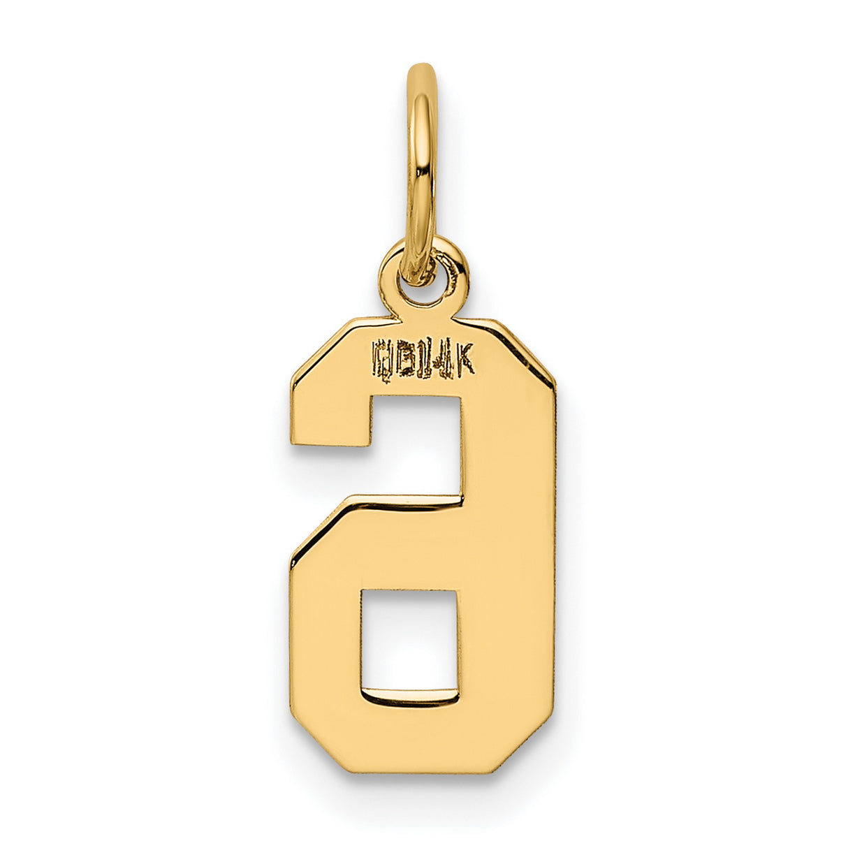 14k Yellow Gold Number 6 Pendant Charm, Bold Block Font, Unisex Jewelry