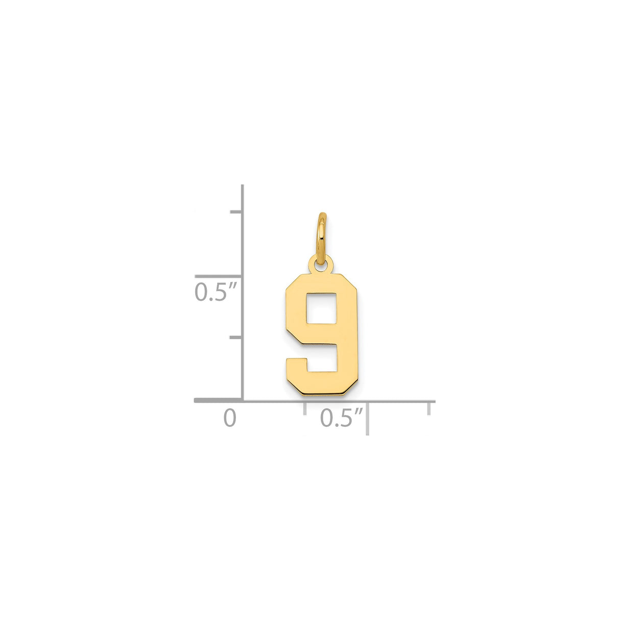 14k Yellow Gold Number 9 Pendant Charm, Block Style Unisex Sports Jewelry