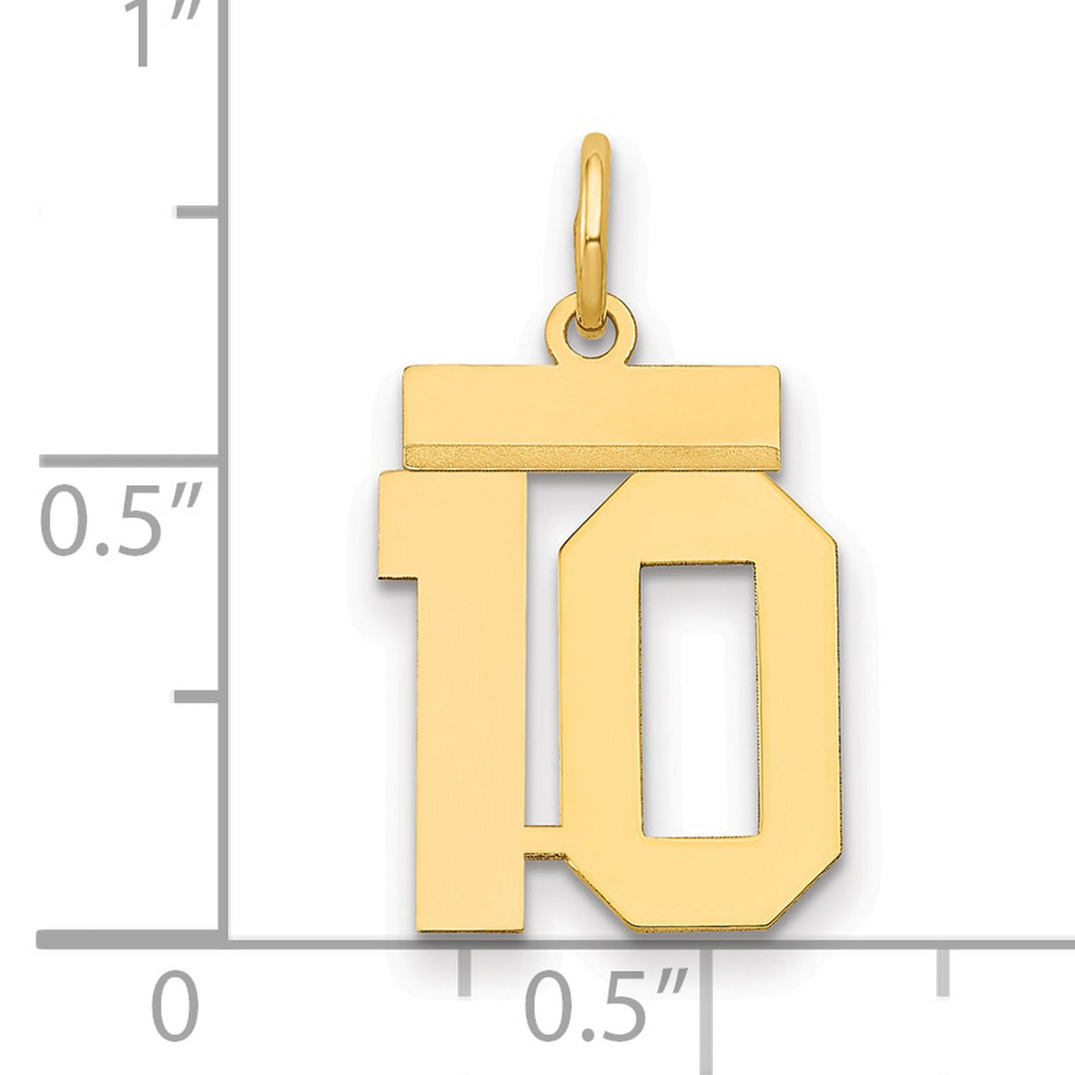 14k Yellow Gold Number 10 Pendant Charm, Bold Block Font Athletic Style, Unisex Jewelry