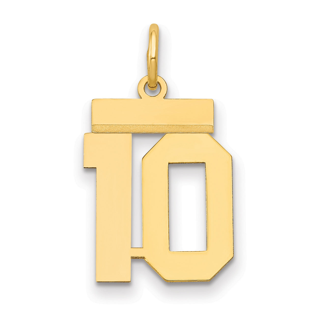 14k Yellow Gold Number 10 Pendant Charm, Bold Block Font Athletic Style, Unisex Jewelry