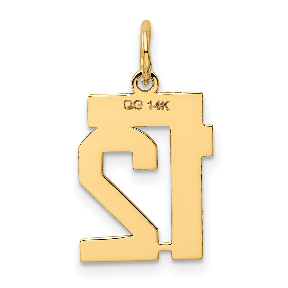 14k Yellow Gold Number 12 Pendant, Bold Block Font Sports Charm for Men or Unisex Wear