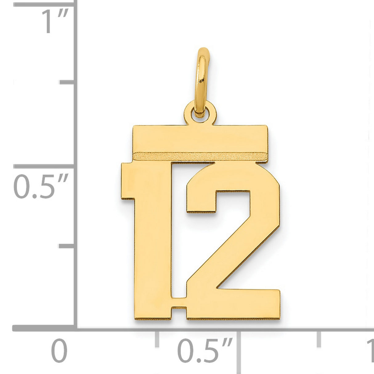 14k Yellow Gold Number 12 Pendant, Bold Block Font Sports Charm for Men or Unisex Wear