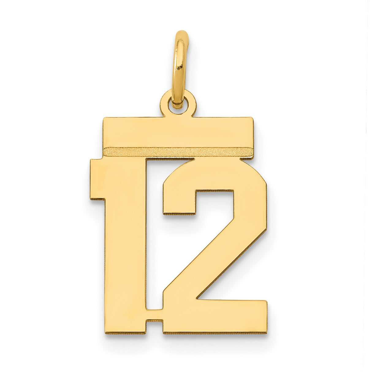 14k Yellow Gold Number 12 Pendant, Bold Block Font Sports Charm for Men or Unisex Wear
