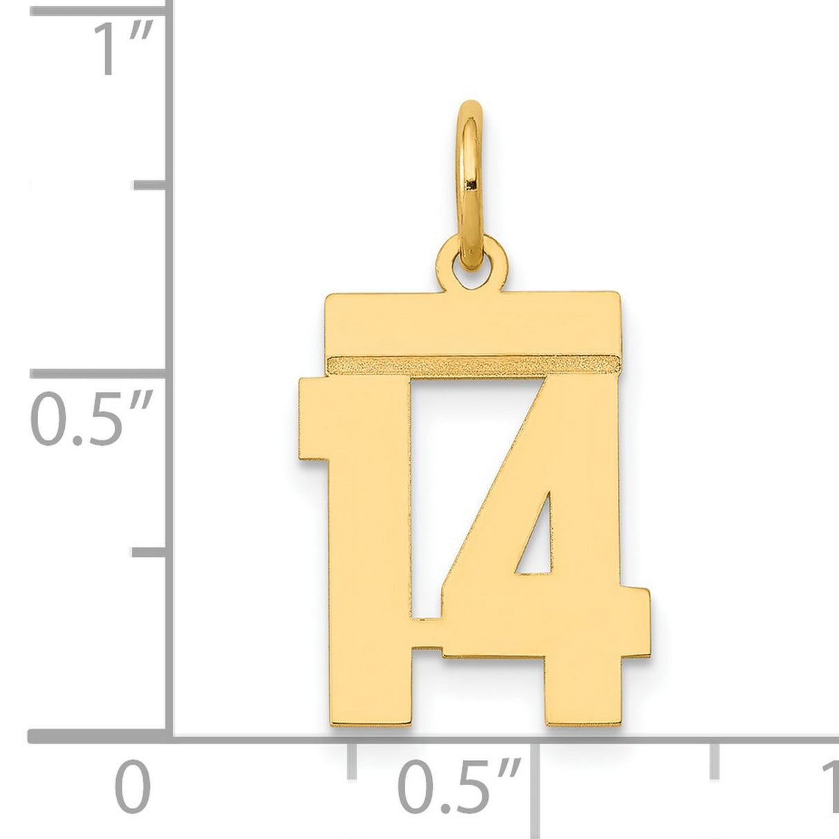 14k Yellow Gold Number 14 Pendant, Bold Block Numerals, Unisex Sports or Birthday Charm
