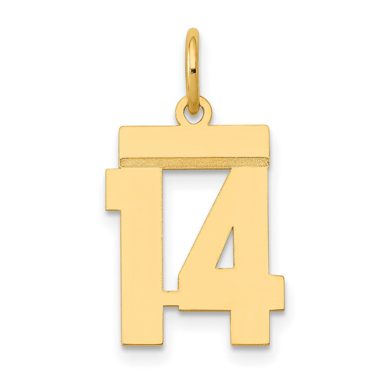 14k Yellow Gold Number 14 Pendant, Bold Block Numerals, Unisex Sports or Birthday Charm