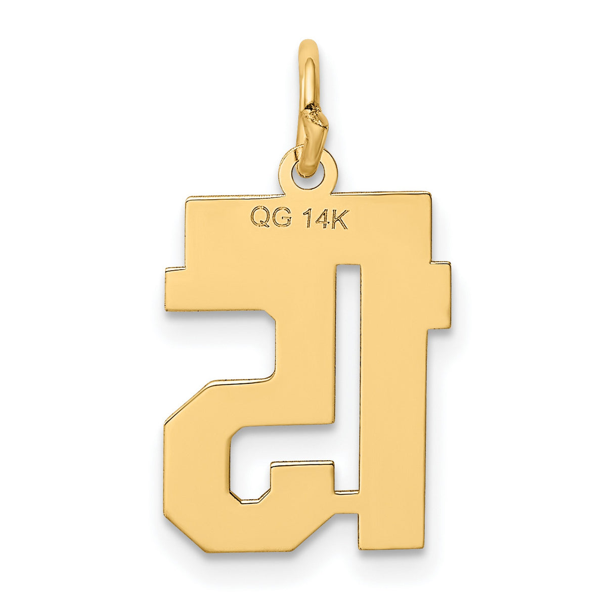 14k Yellow Gold Number 15 Pendant Charm, Bold Block Style, Unisex Sports Jewelry
