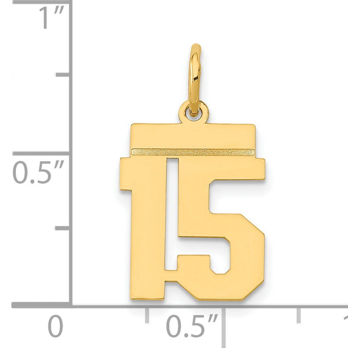 14k Yellow Gold Number 15 Pendant Charm, Bold Block Style, Unisex Sports Jewelry