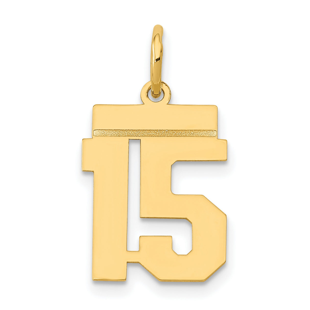 14k Yellow Gold Number 15 Pendant Charm, Bold Block Style, Unisex Sports Jewelry