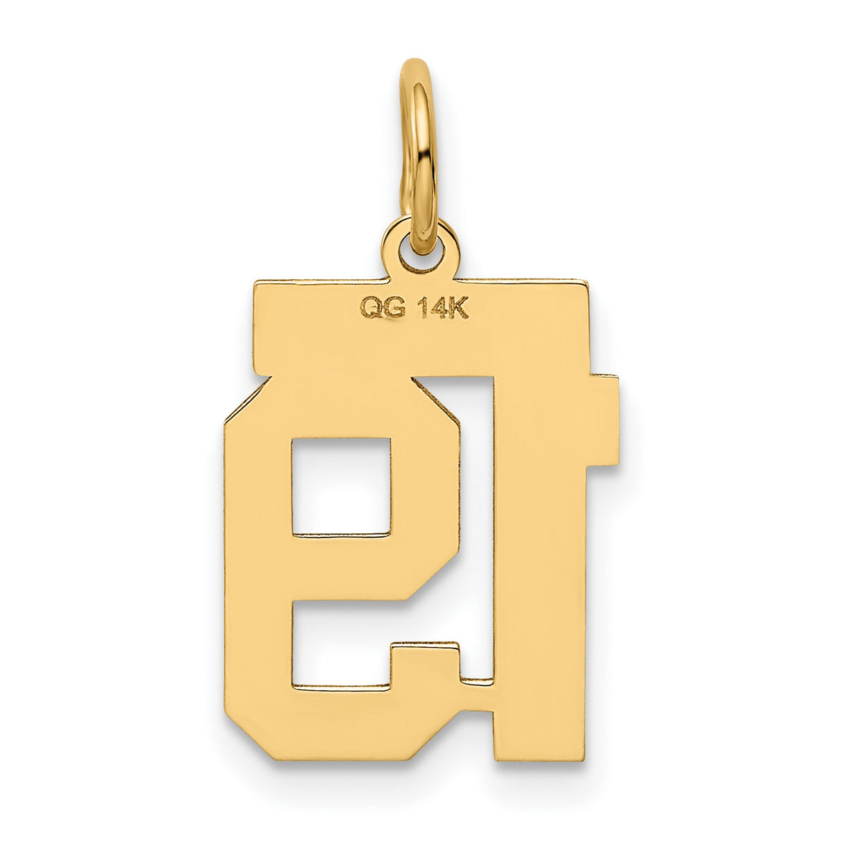 14k Yellow Gold Number 19 Pendant, Bold Block Style Sports Jersey Charm