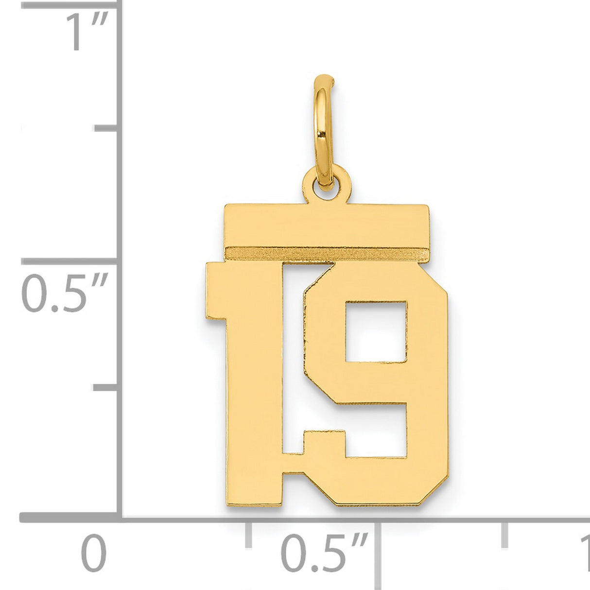 14k Yellow Gold Number 19 Pendant, Bold Block Style Sports Jersey Charm