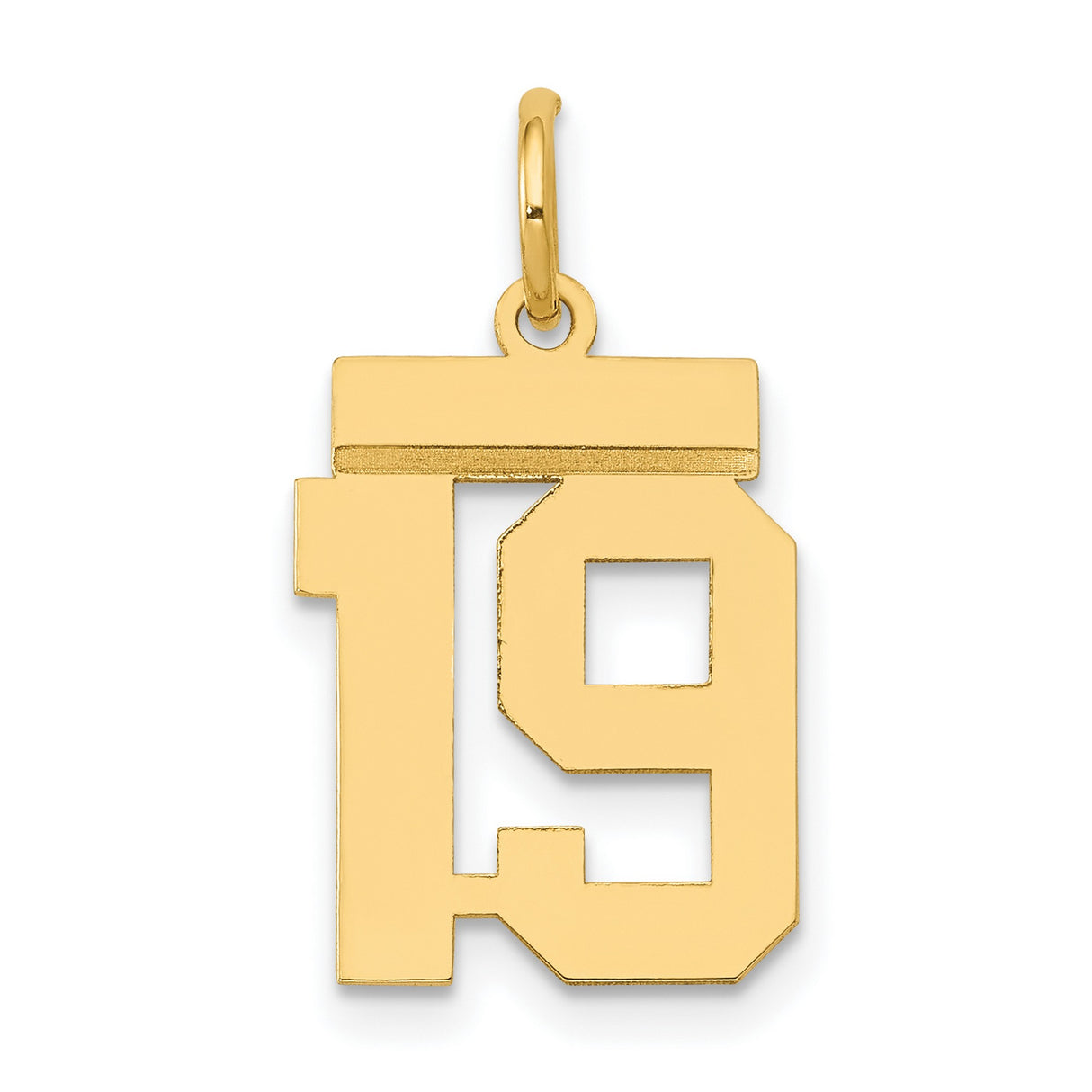 14k Yellow Gold Number 19 Pendant, Bold Block Style Sports Jersey Charm