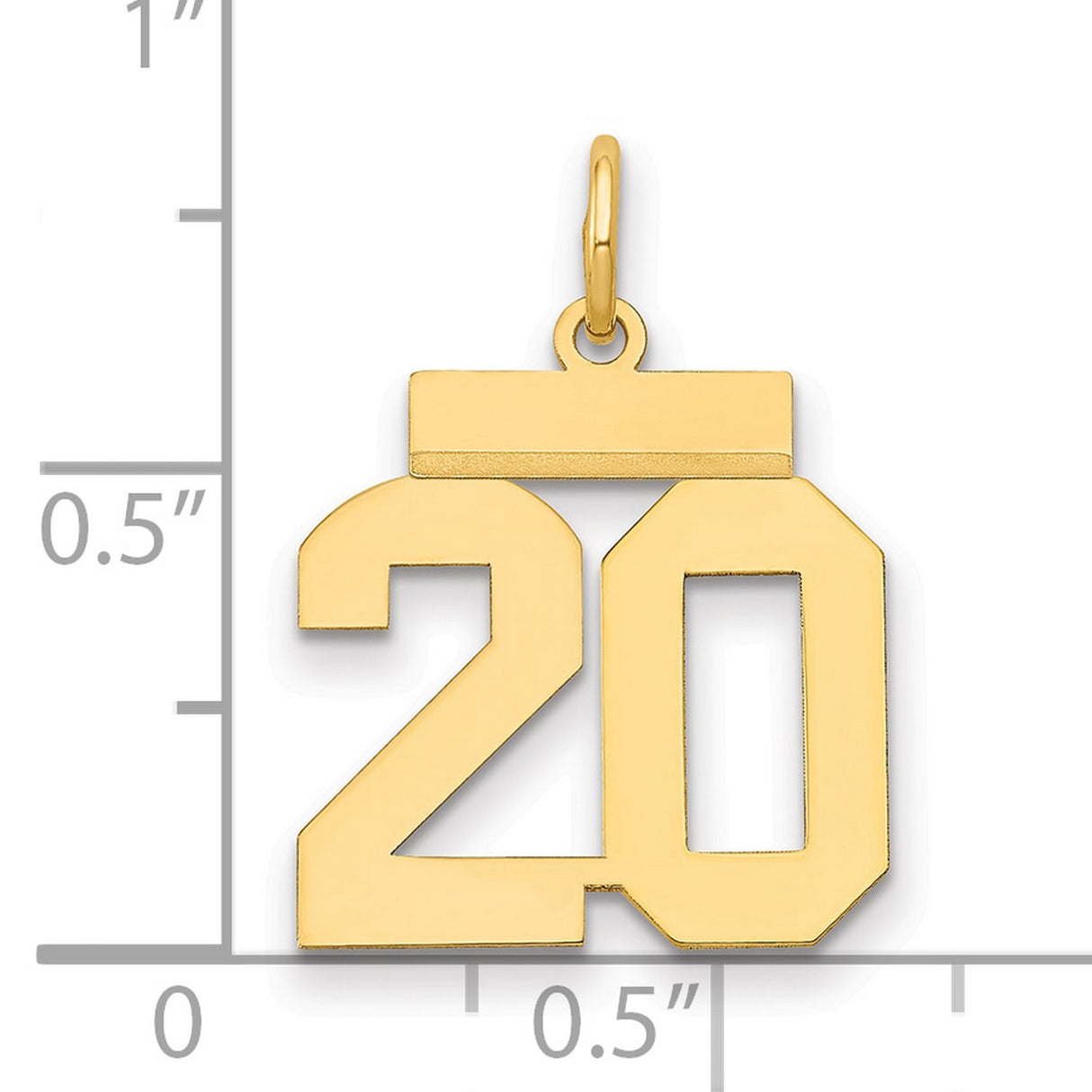 14k Yellow Gold Number 20 Pendant, Bold Block Numeral Charm, Unisex Year or Milestone Jewelry