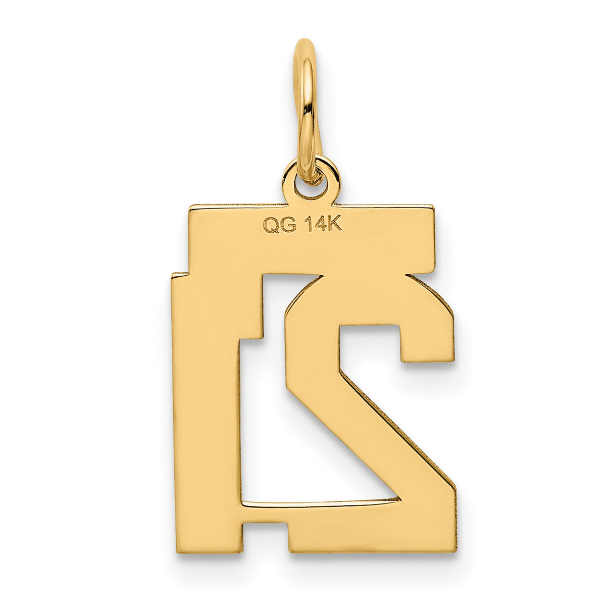 14k Yellow Gold Number 21 Pendant, Polished Milestone Charm for Men and Women