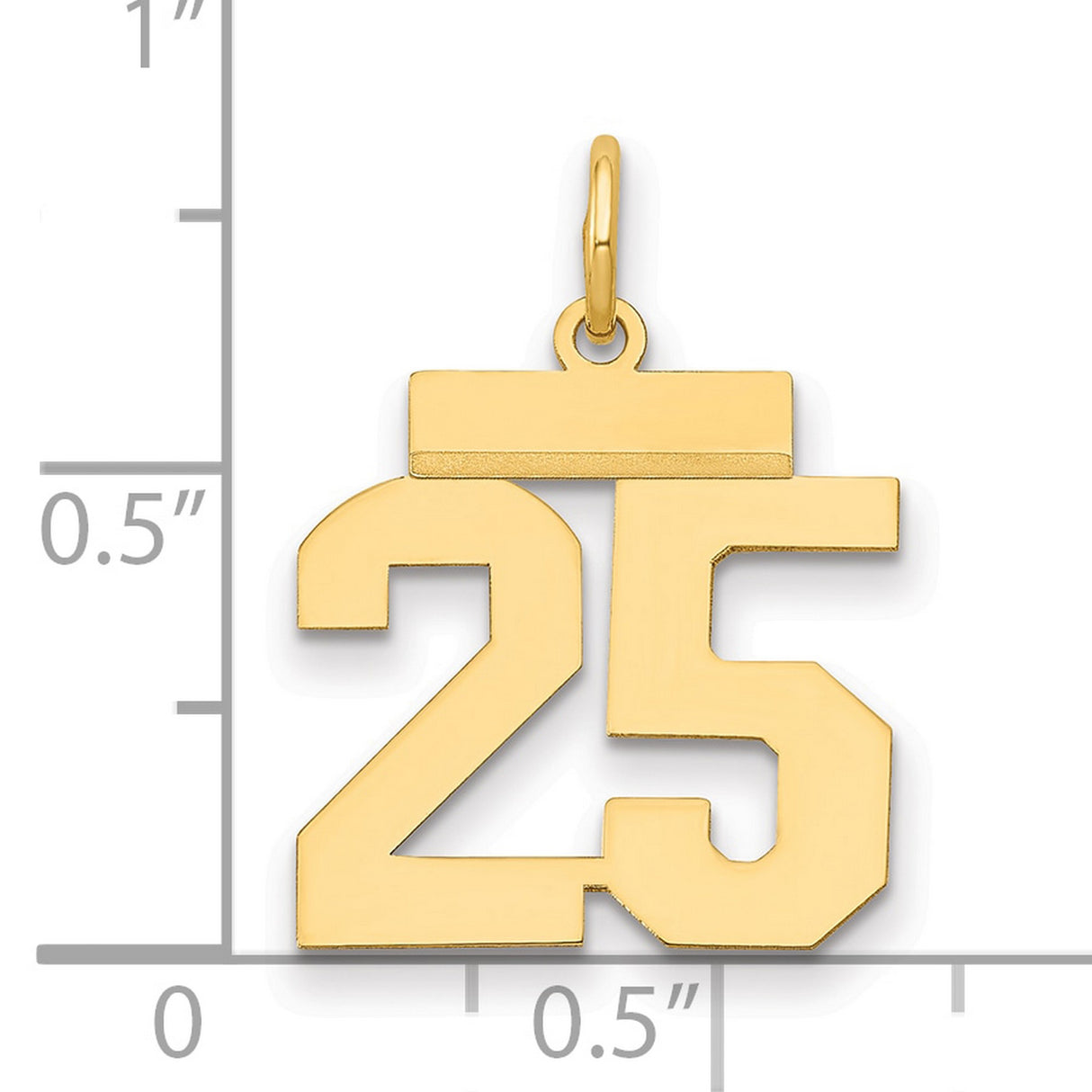 Small Polished Number 25 Charm Pendant in Real 14k Yellow Gold