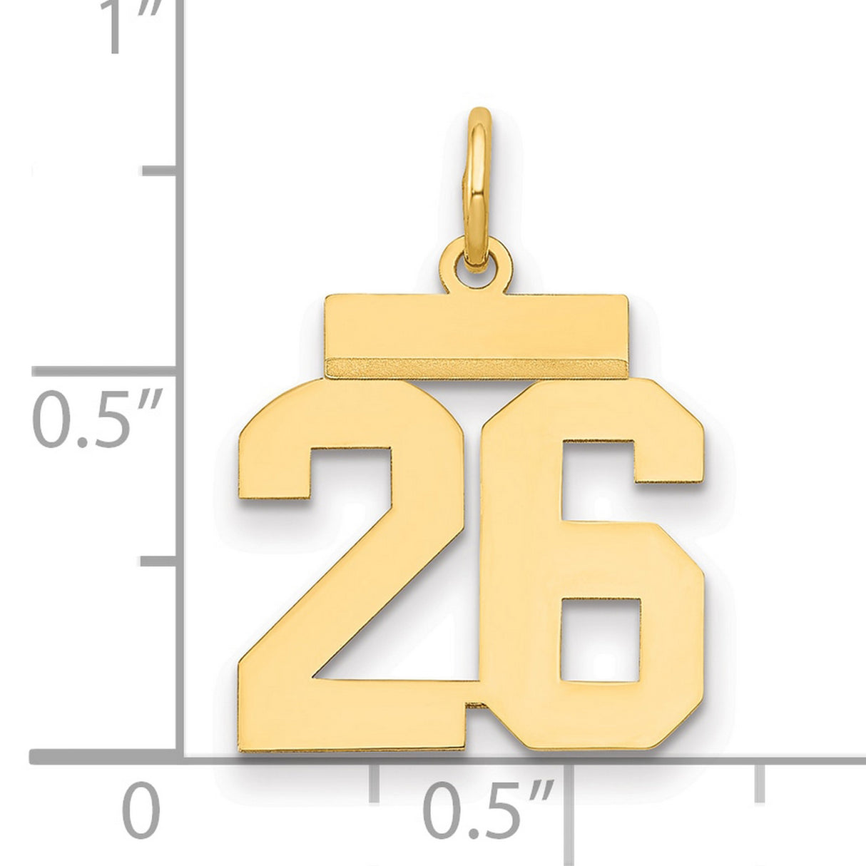 14k Yellow Gold Number 26 Pendant, Bold Block Style Sports Charm