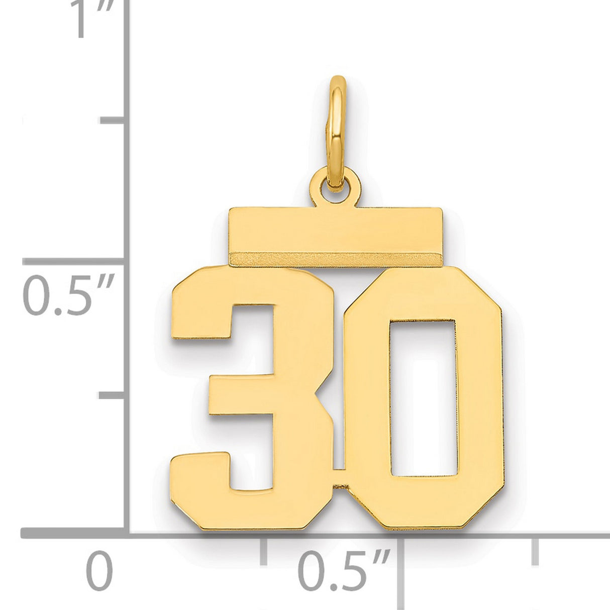 Small Polished Number 30 Charm Pendant in Real 14k Yellow Gold