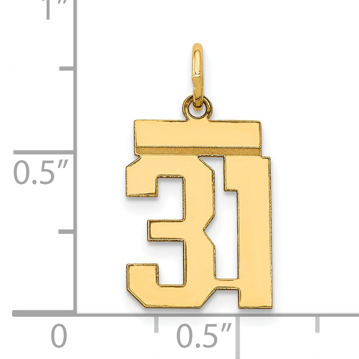 Small Polished Number 31 Charm Pendant in Real 14k Yellow Gold