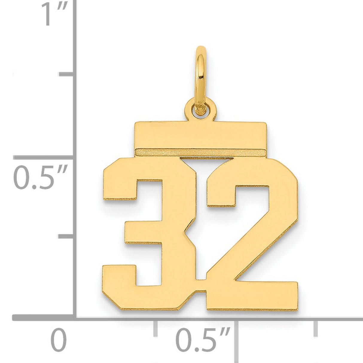 14k Yellow Gold Number 32 Pendant, Bold Block Jersey Font Sports Charm, Unisex