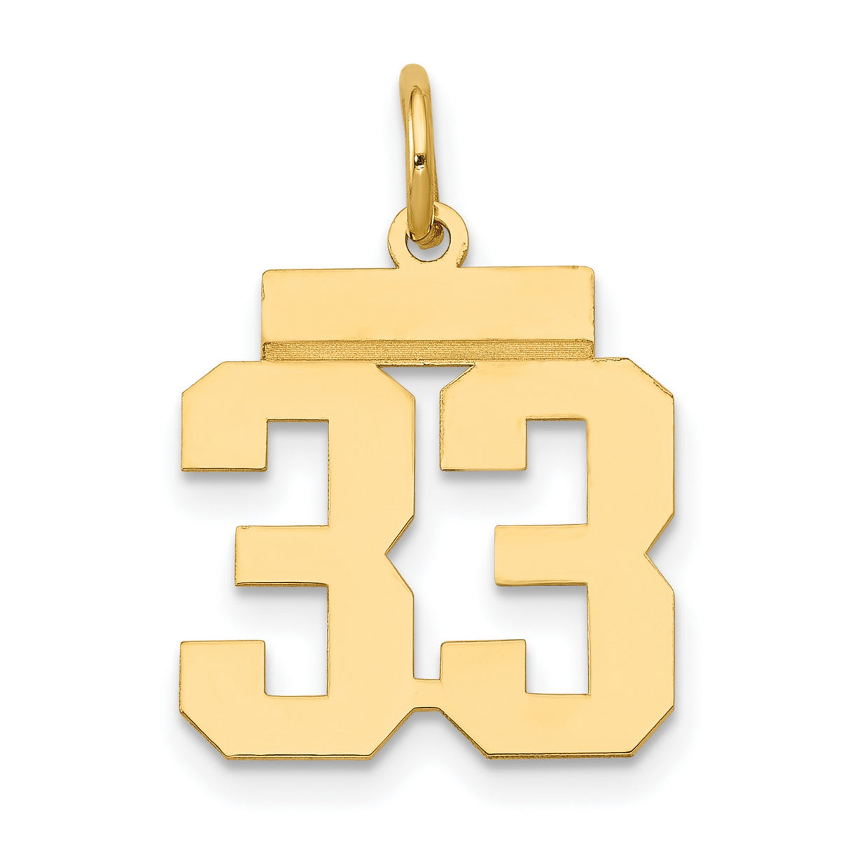 14k Yellow Gold Number 33 Pendant, Bold Athletic Style Sports Charm for Men or Unisex Wear