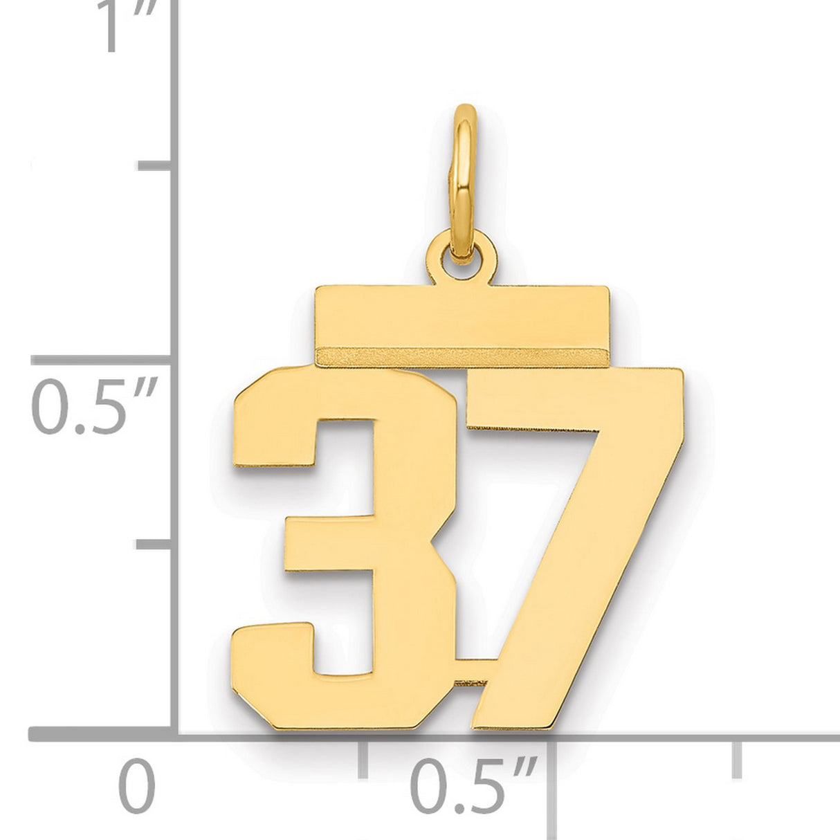 Small Polished Number 37 Charm Pendant in Real 14k Yellow Gold