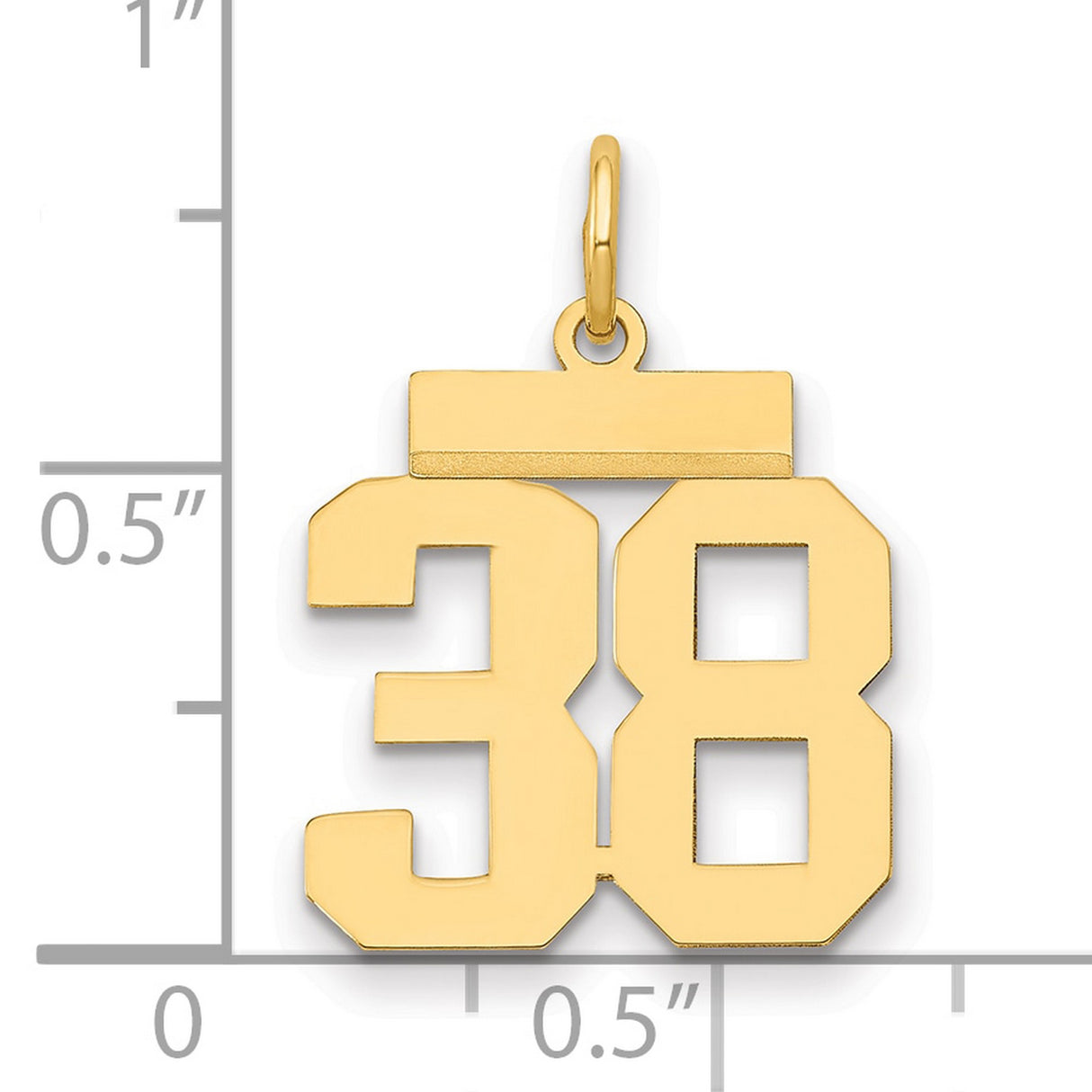 Small Polished Number 38 Charm Pendant in Real 14k Yellow Gold