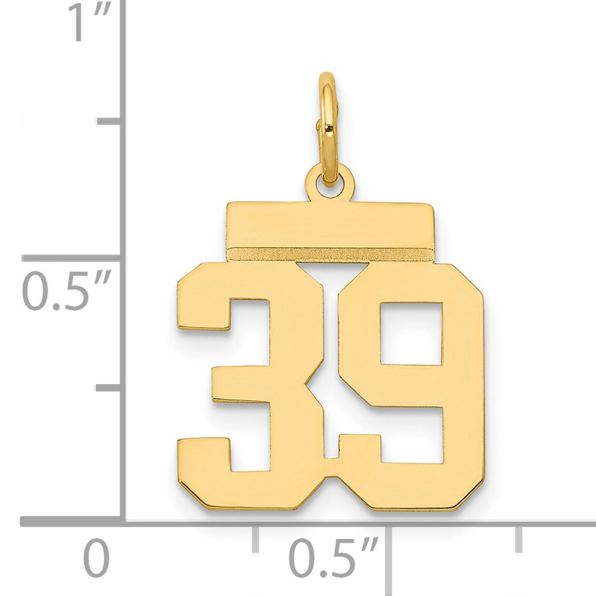 Small Polished Number 39 Charm Pendant in Real 14k Yellow Gold