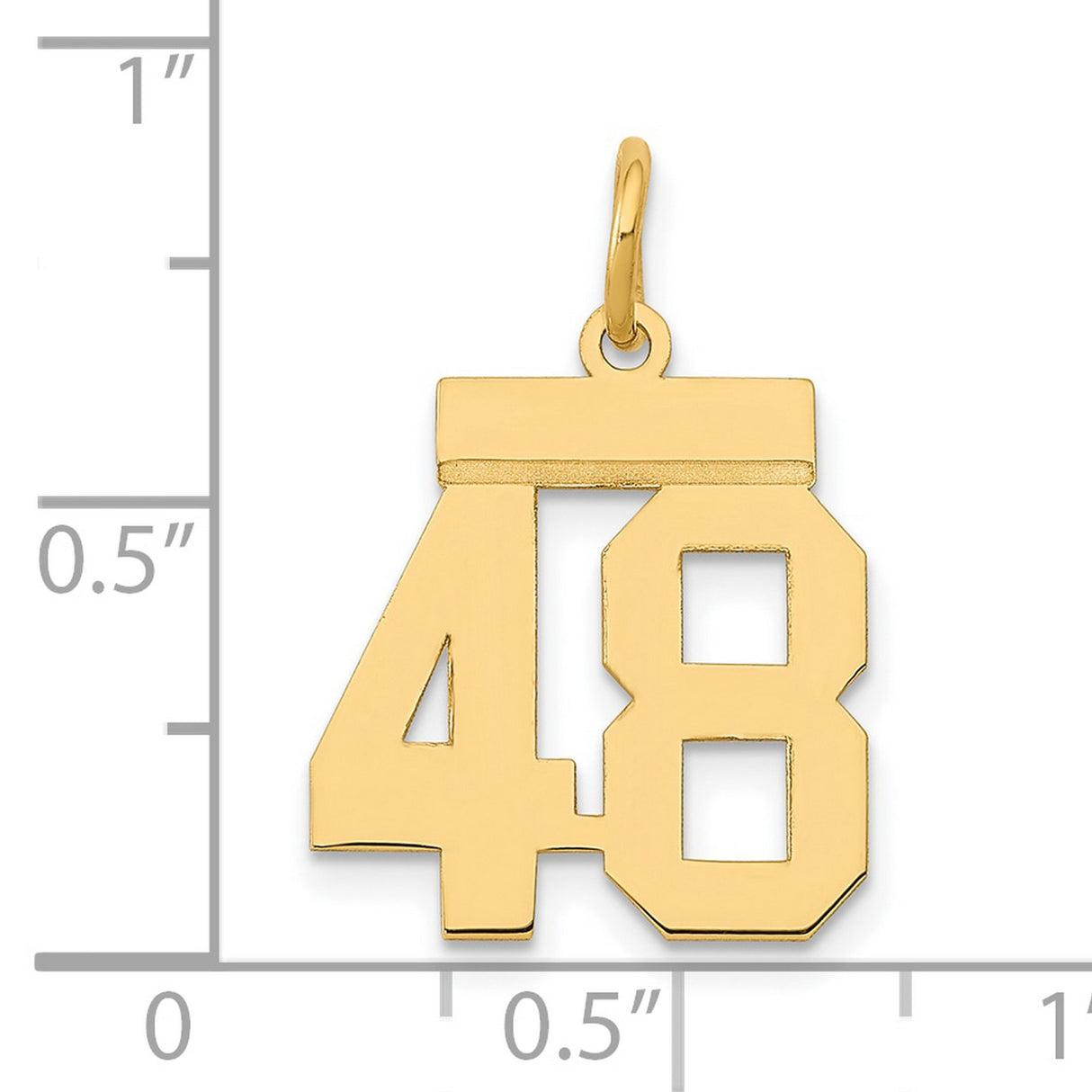 14k Yellow Gold Number 48 Pendant, Polished Sports Jersey Style Charm for Men or Unisex Wear